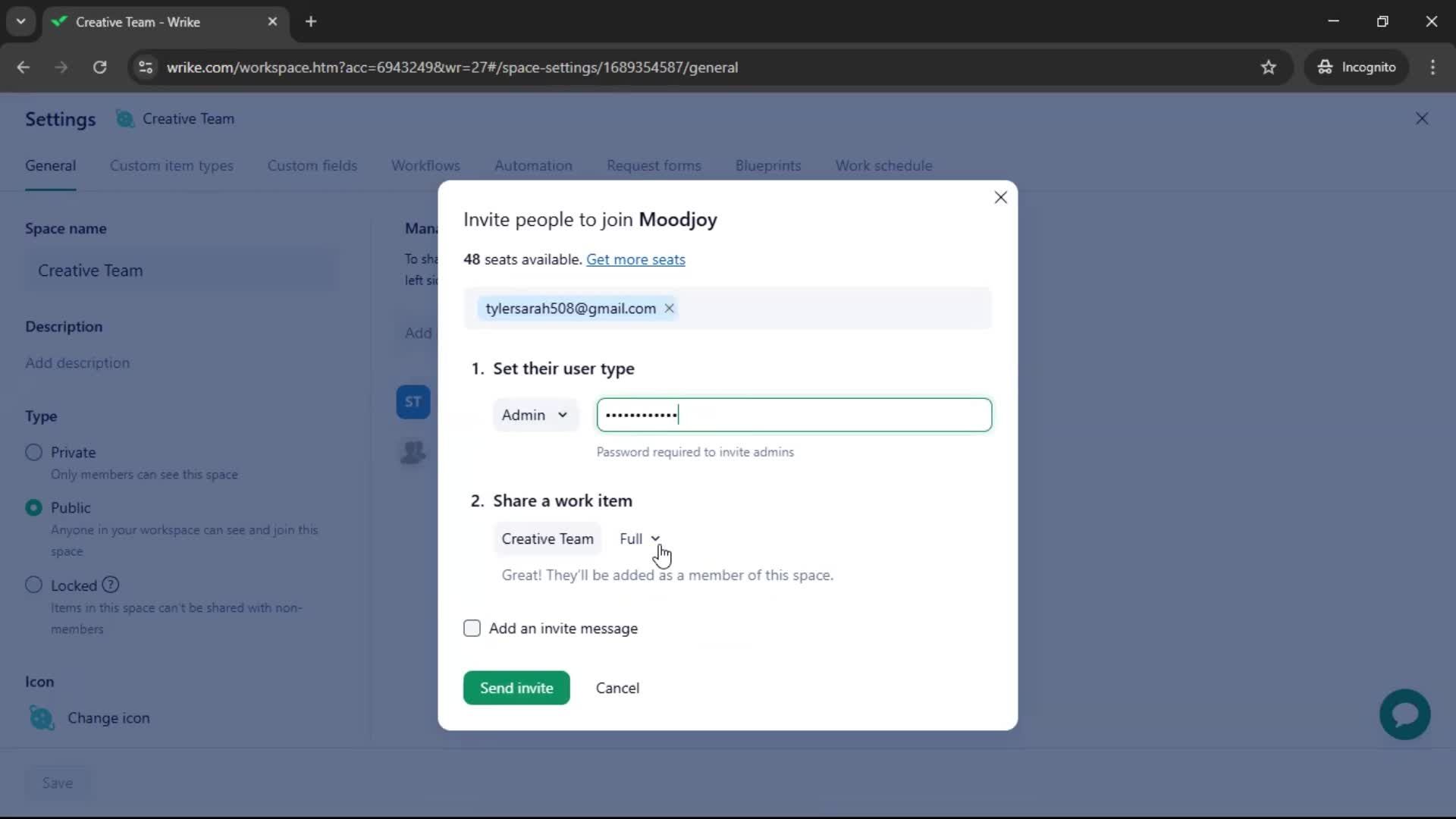 Inviting people screenshot