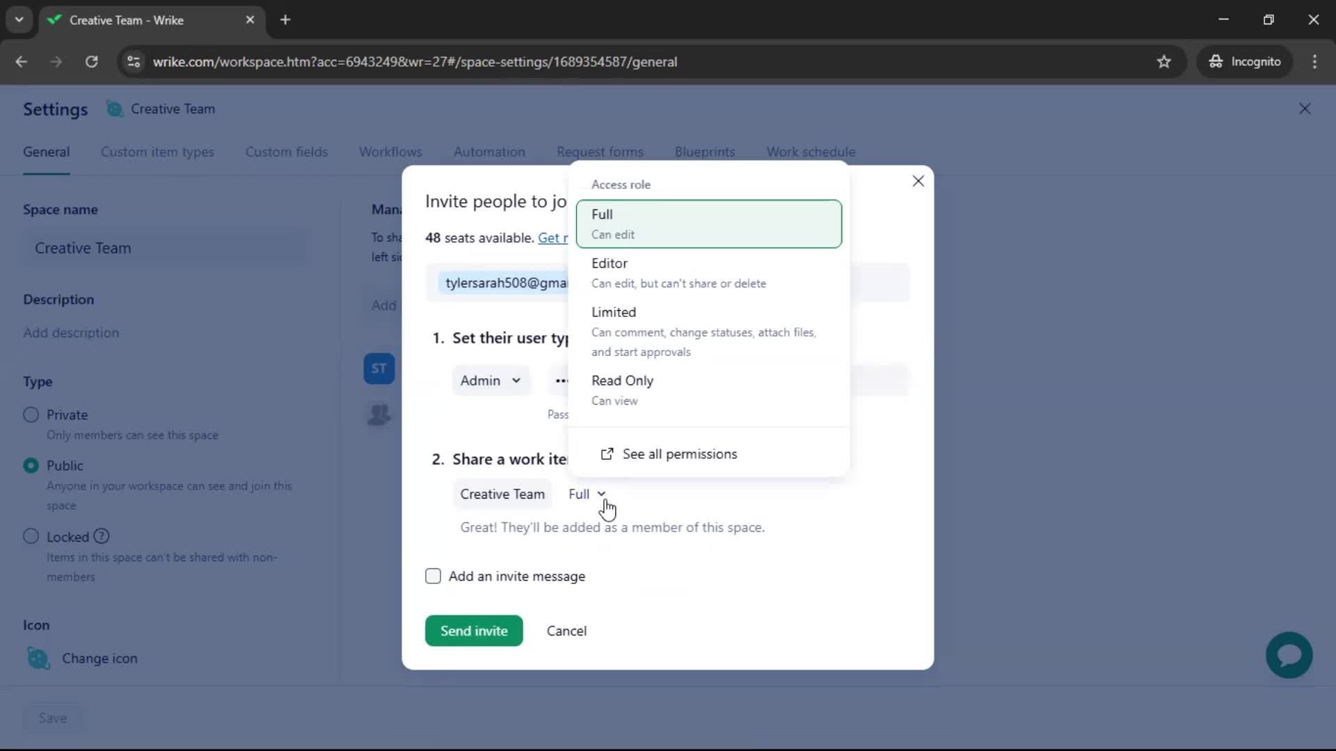 Inviting people screenshot