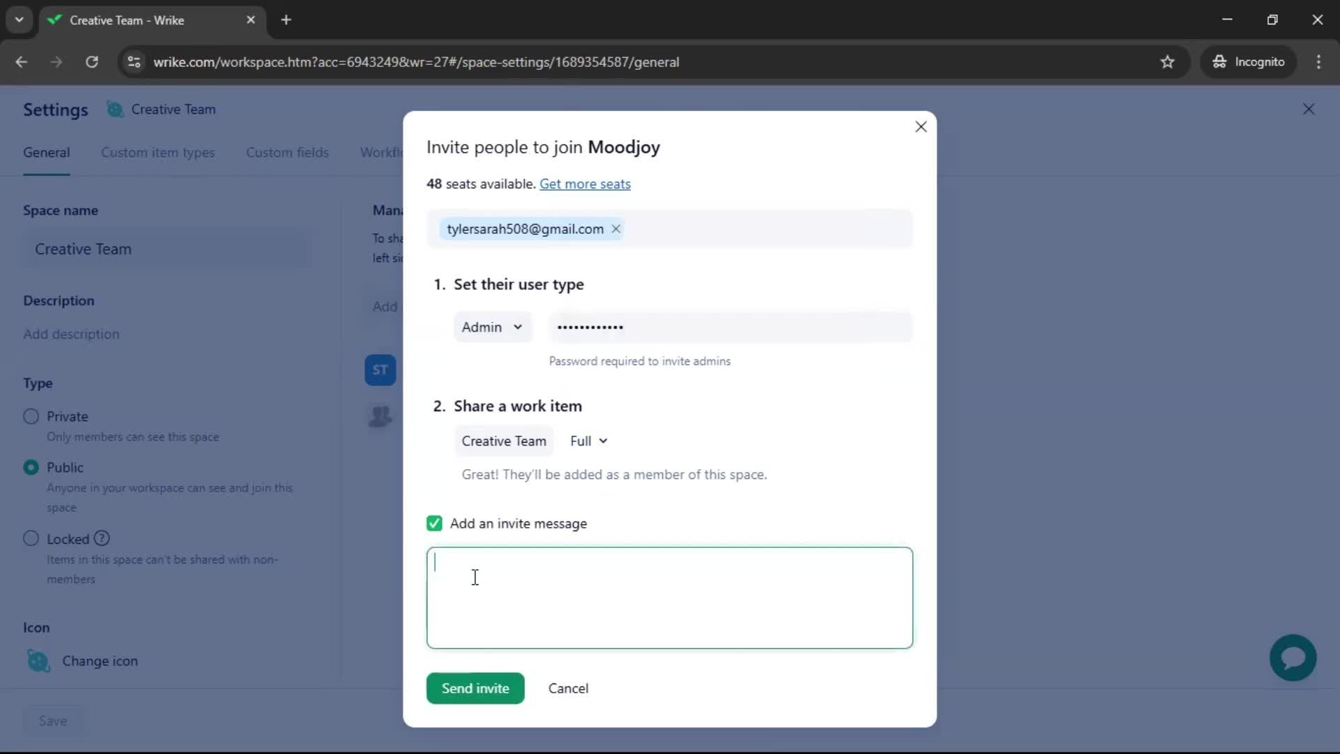 Inviting people screenshot