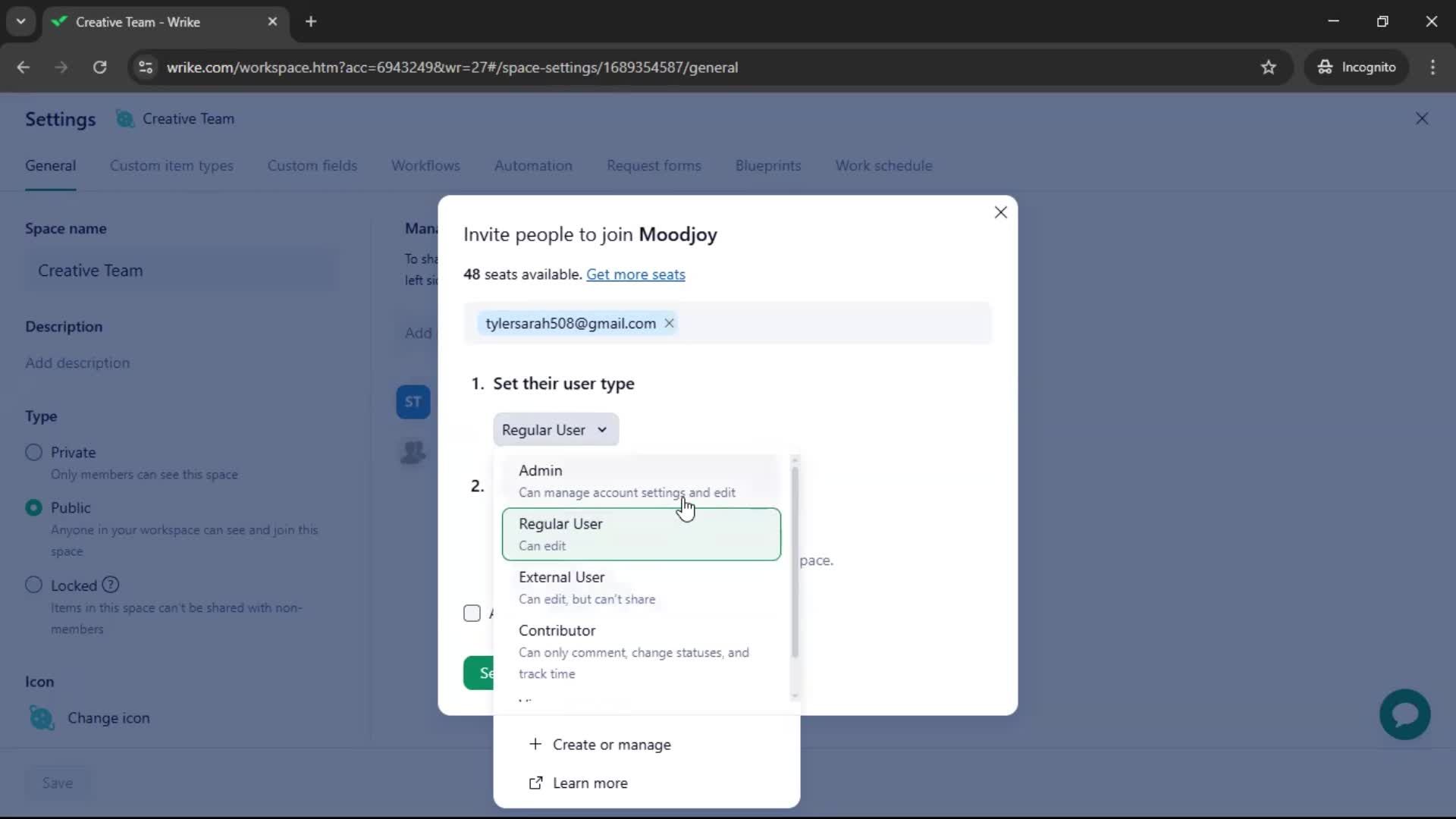 Inviting people screenshot