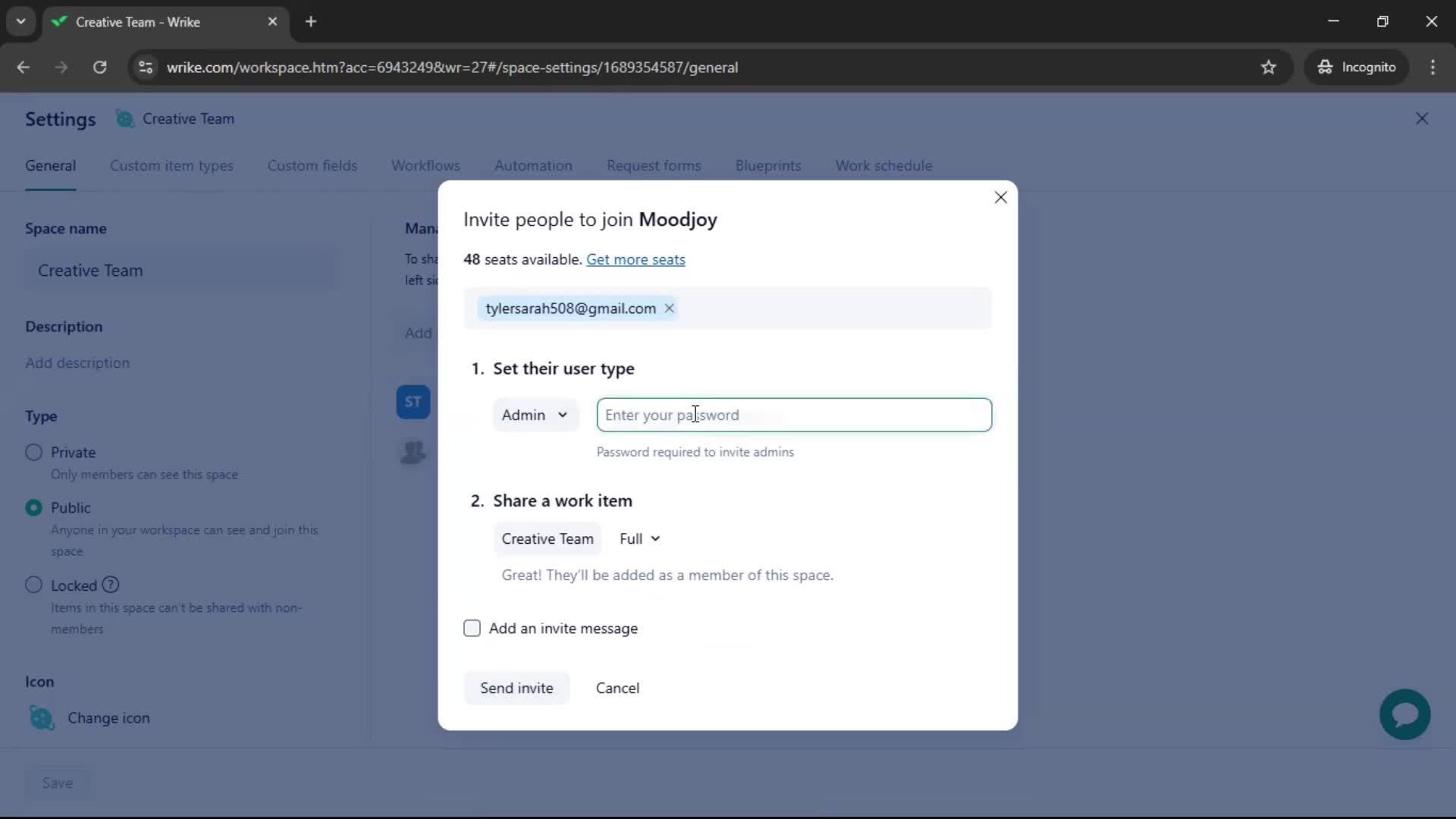 Inviting people screenshot