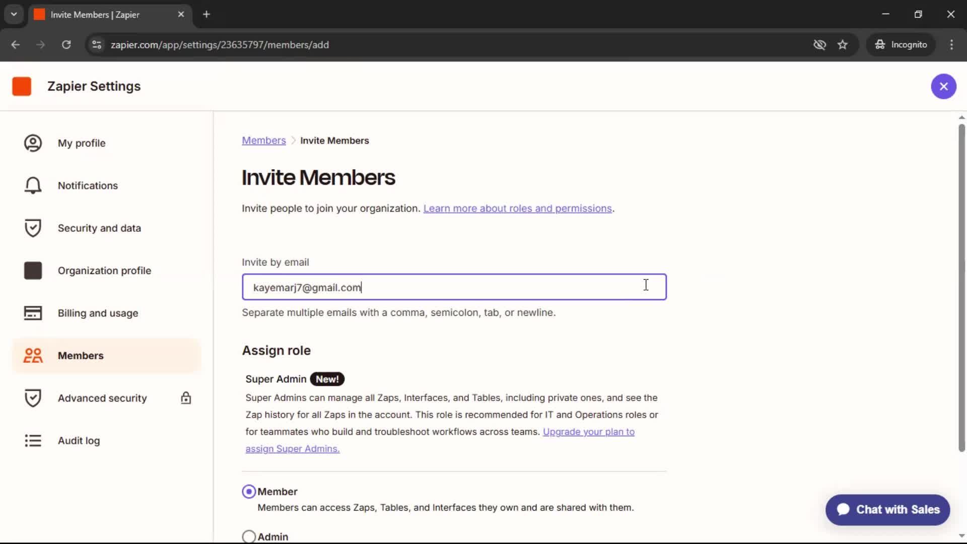 Inviting people screenshot