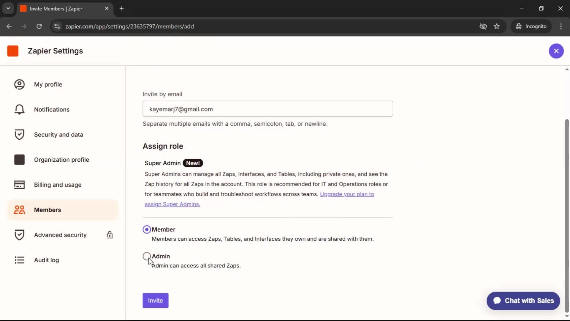 Inviting people screenshot