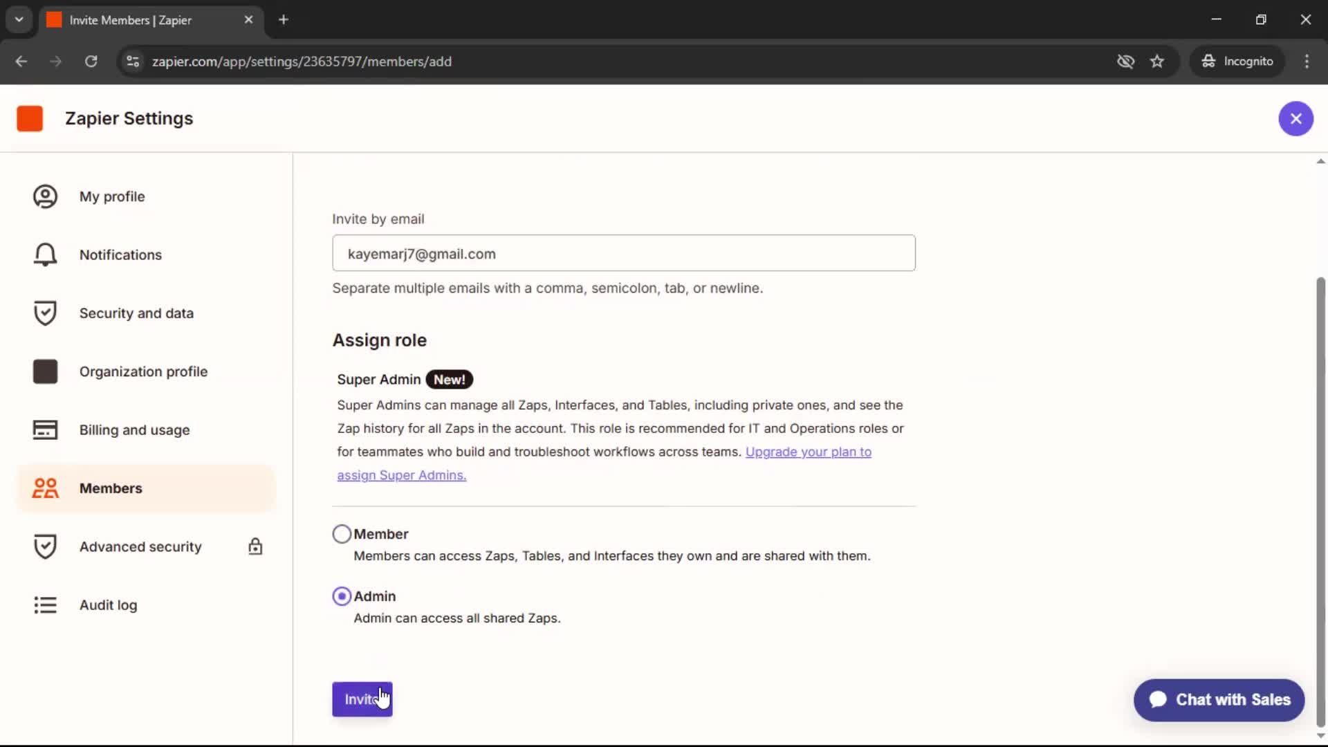 Inviting people screenshot