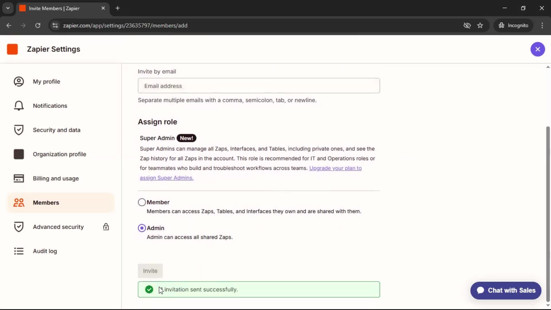 Inviting people screenshot