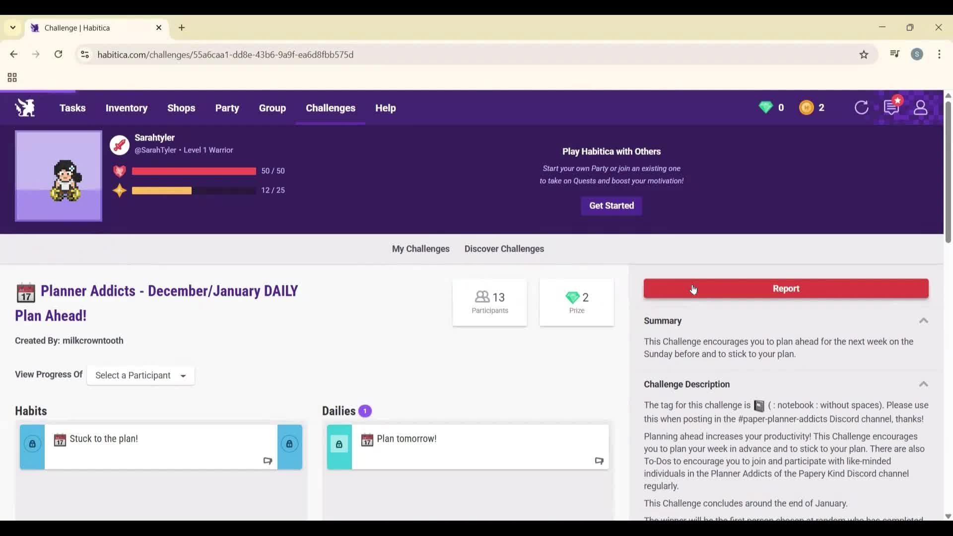 Joining a challenge screenshot