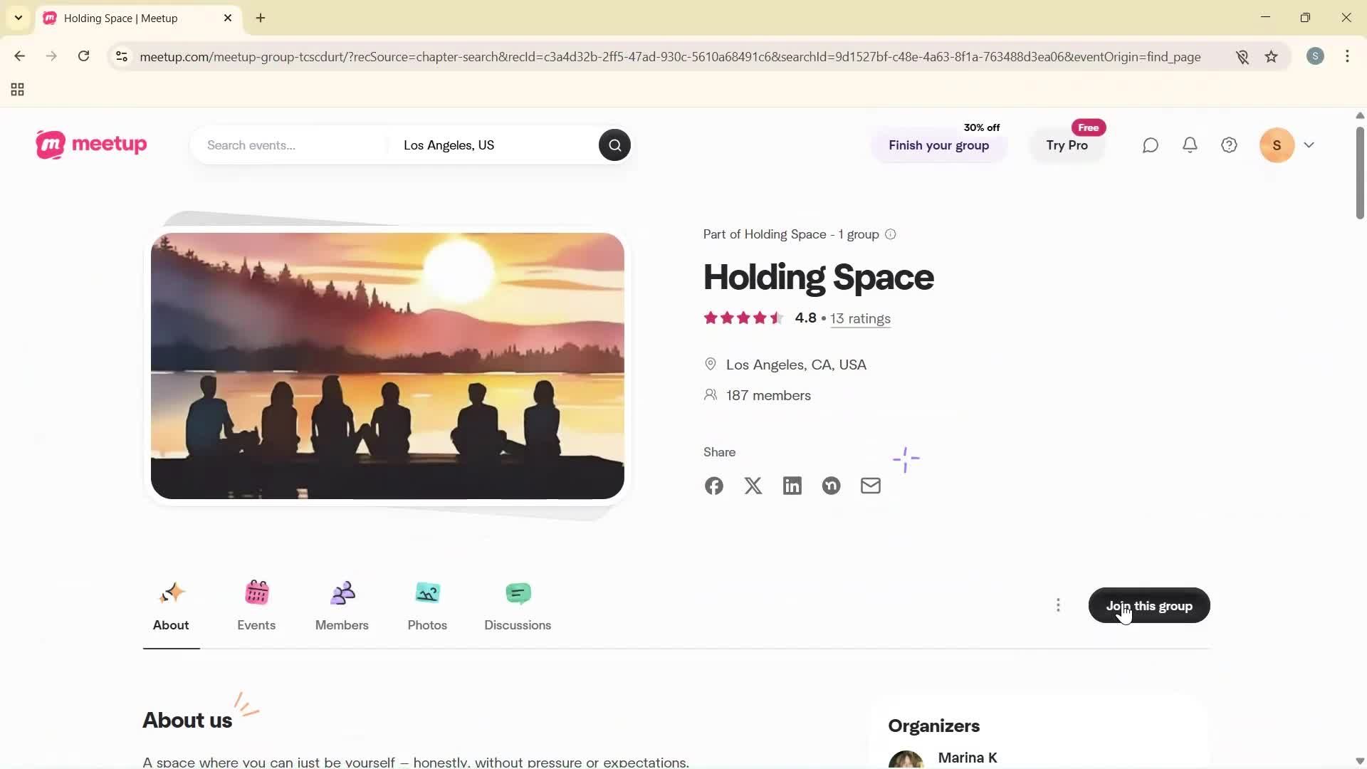 Joining a group screenshot