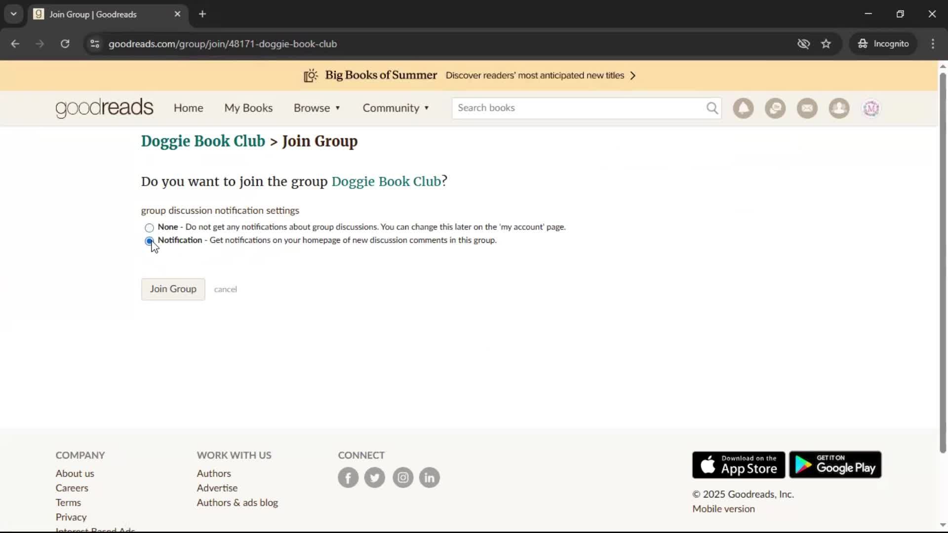 Joining a group screenshot