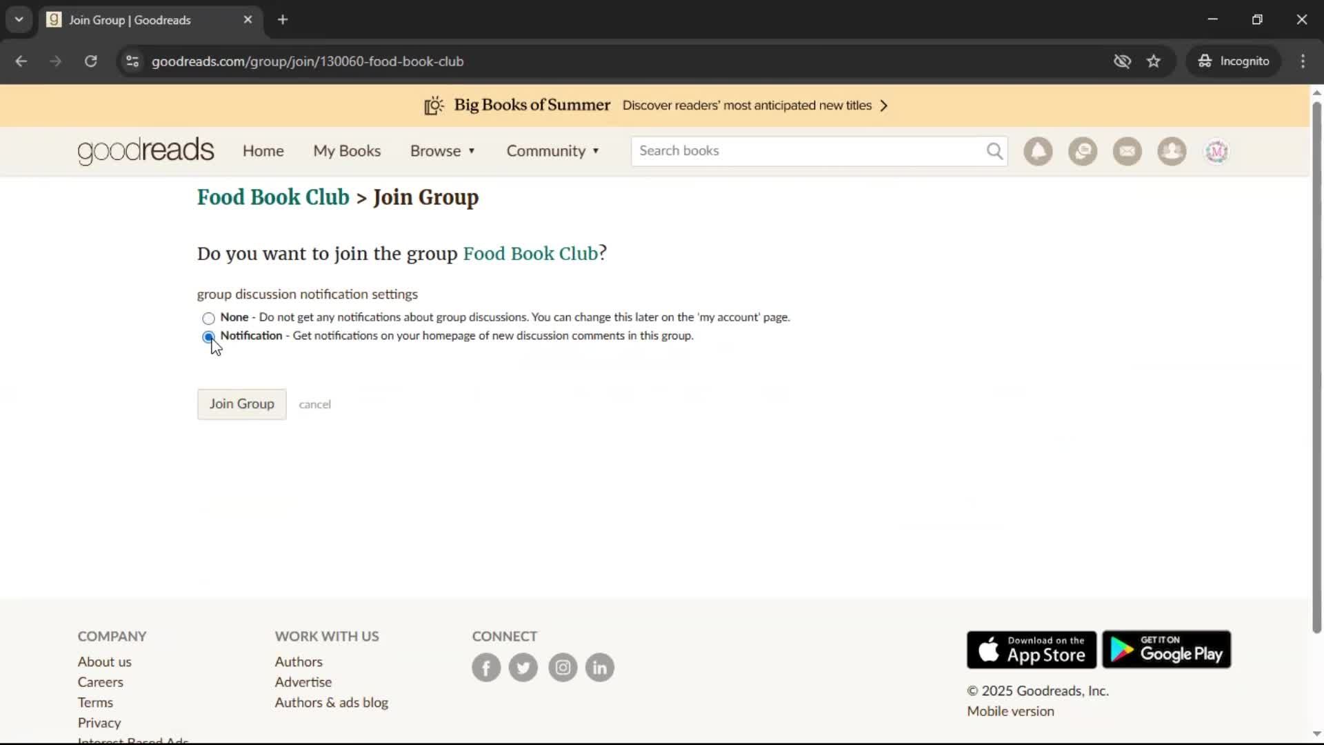 Joining a group screenshot