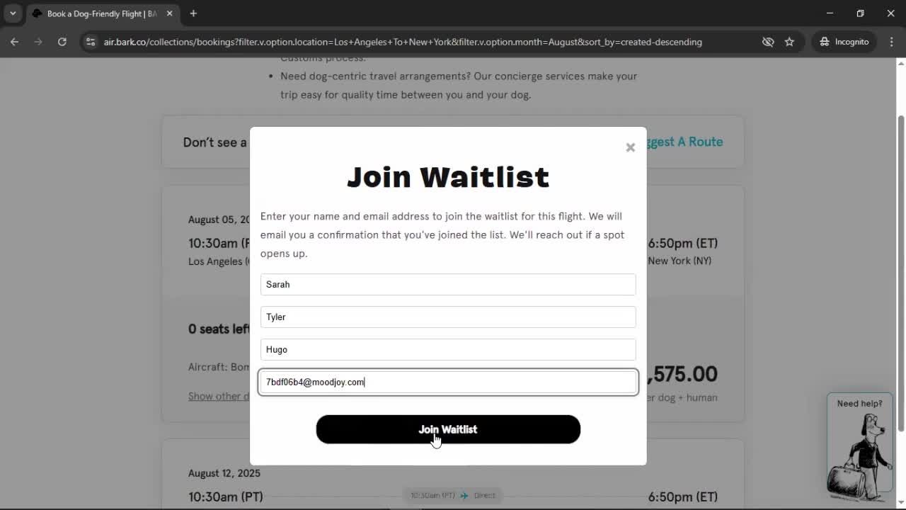 Joining waitlist screenshot