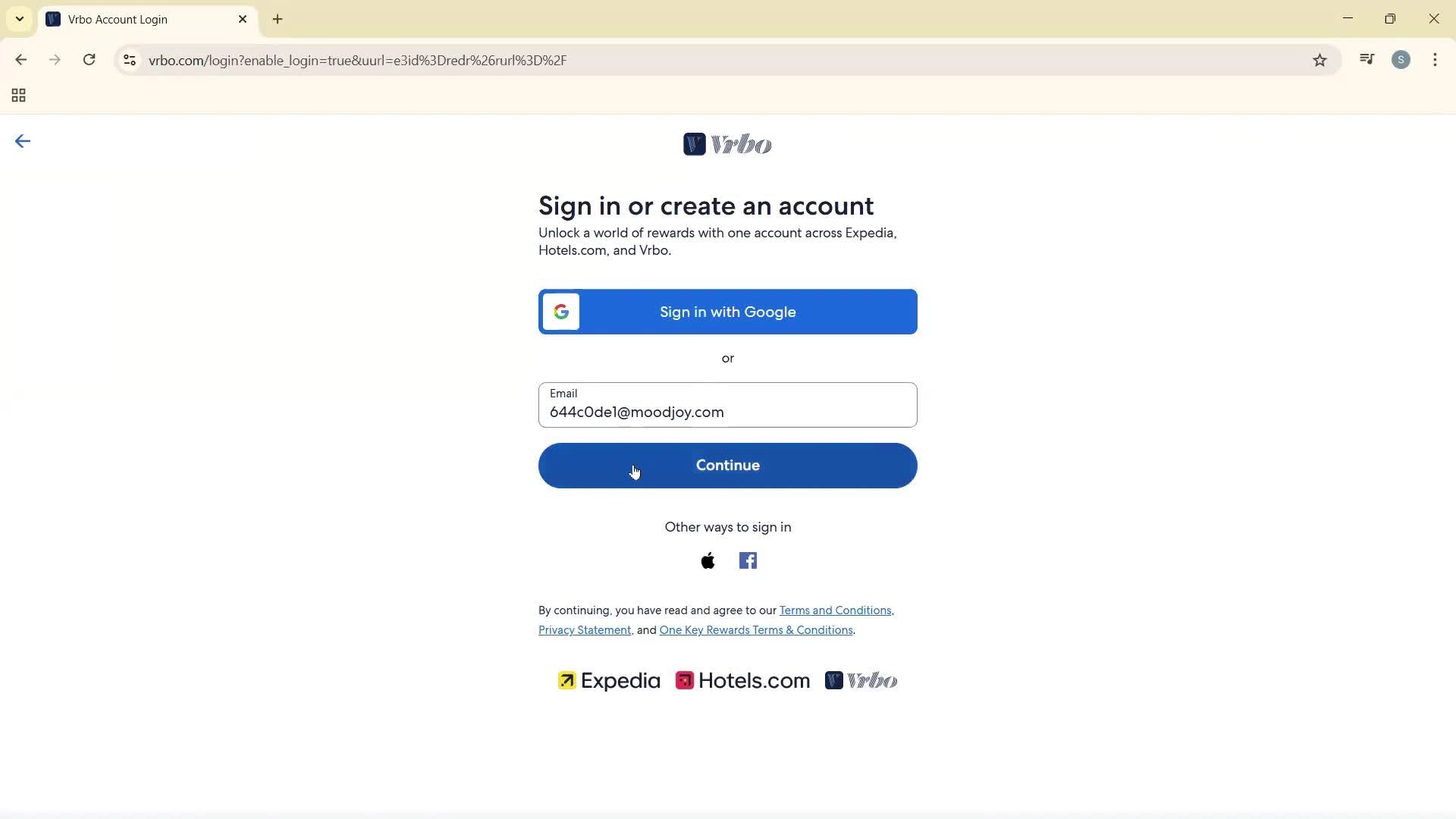 Logging in screenshot