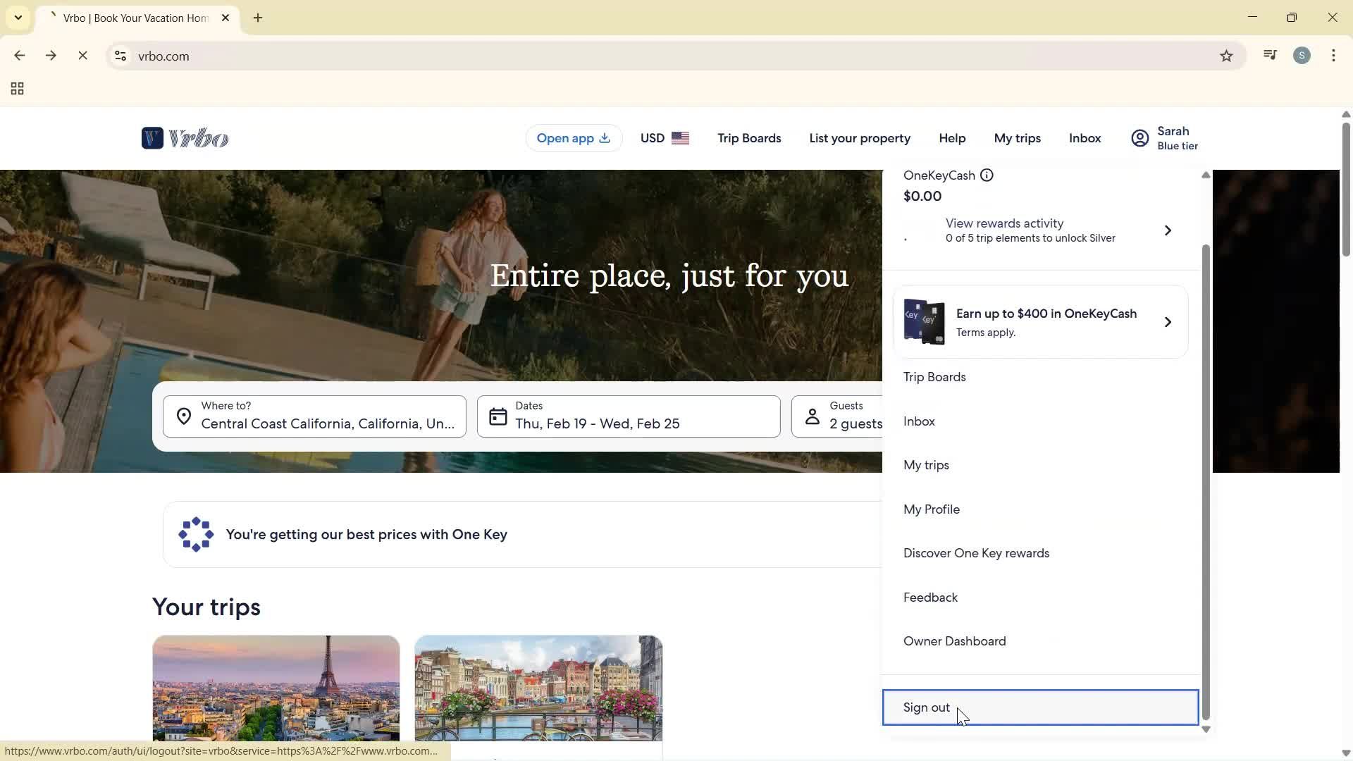Logging out screenshot