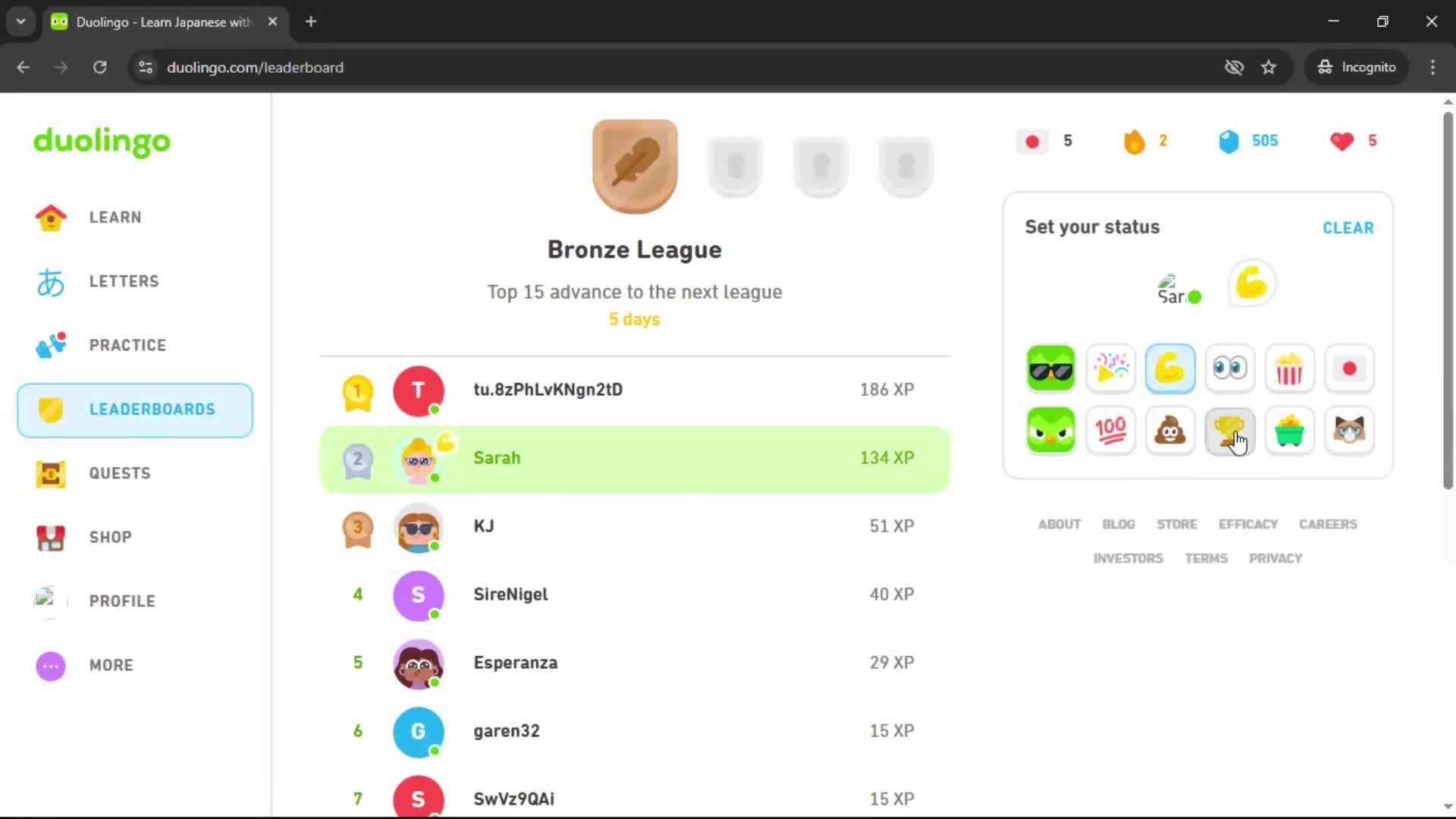 Leaderboard screenshot