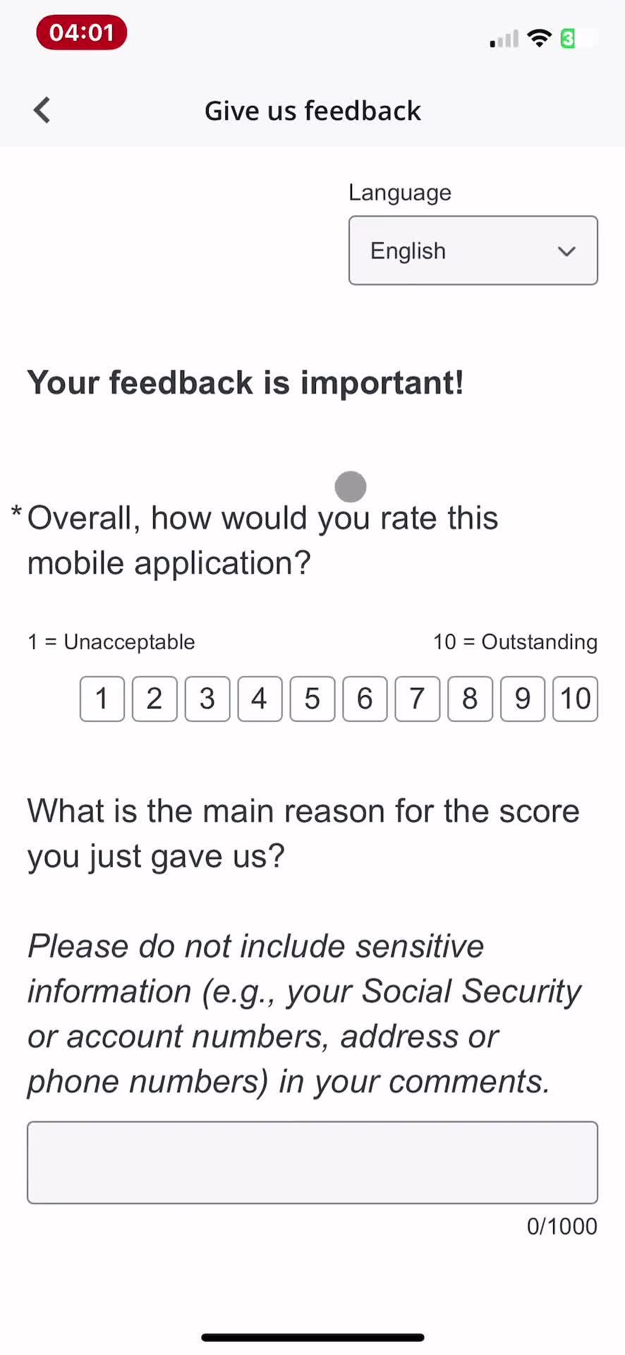 Giving feedback screenshot