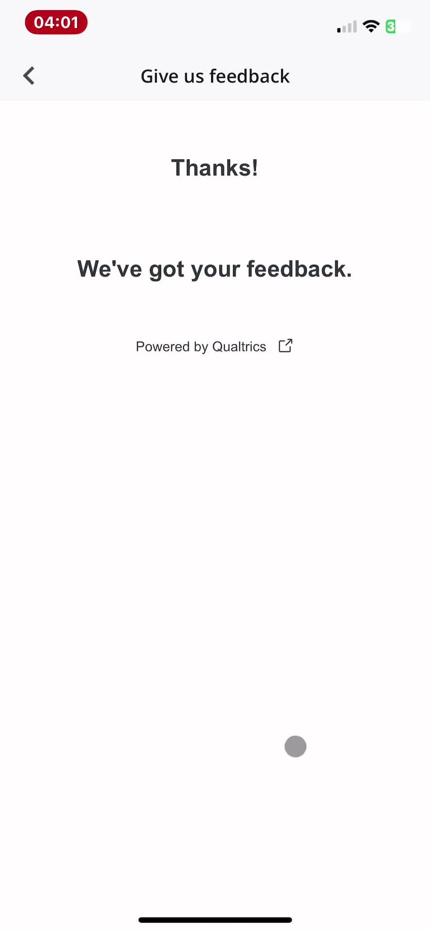 Giving feedback screenshot