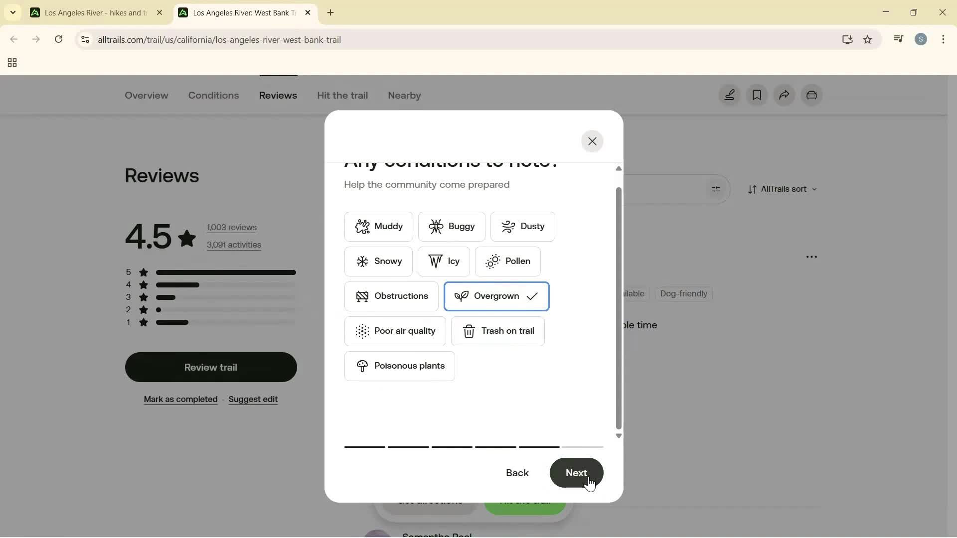 Leaving a review screenshot