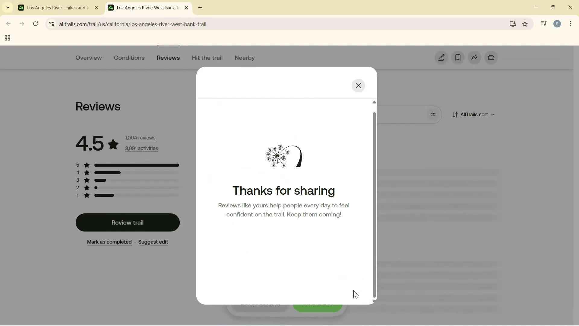 Leaving a review screenshot