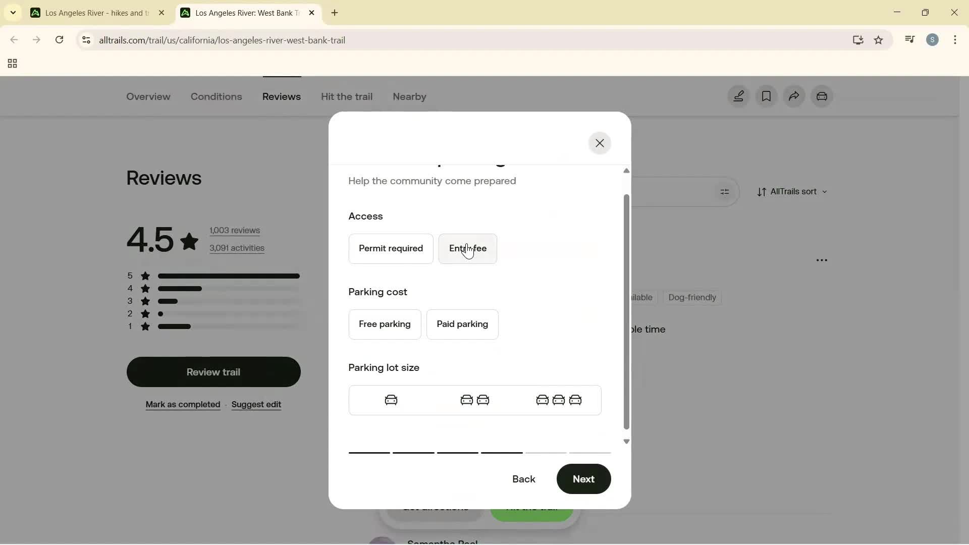 Leaving a review screenshot