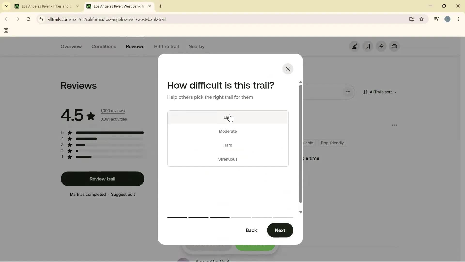 Leaving a review screenshot