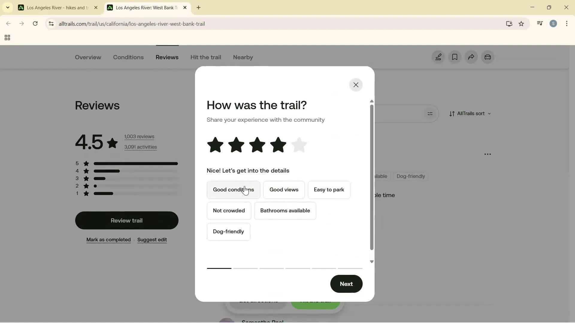 Leaving a review screenshot