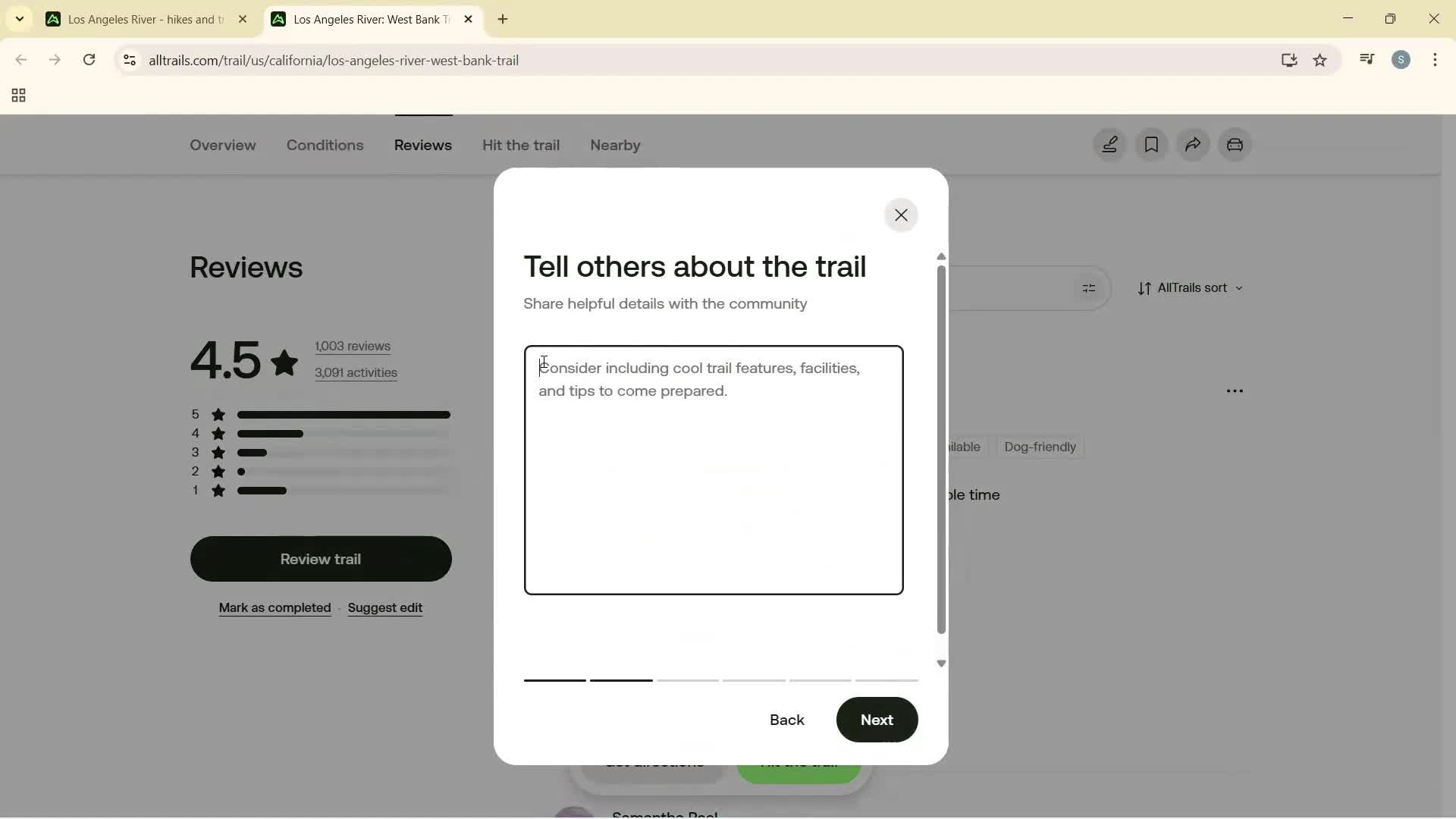 Leaving a review screenshot