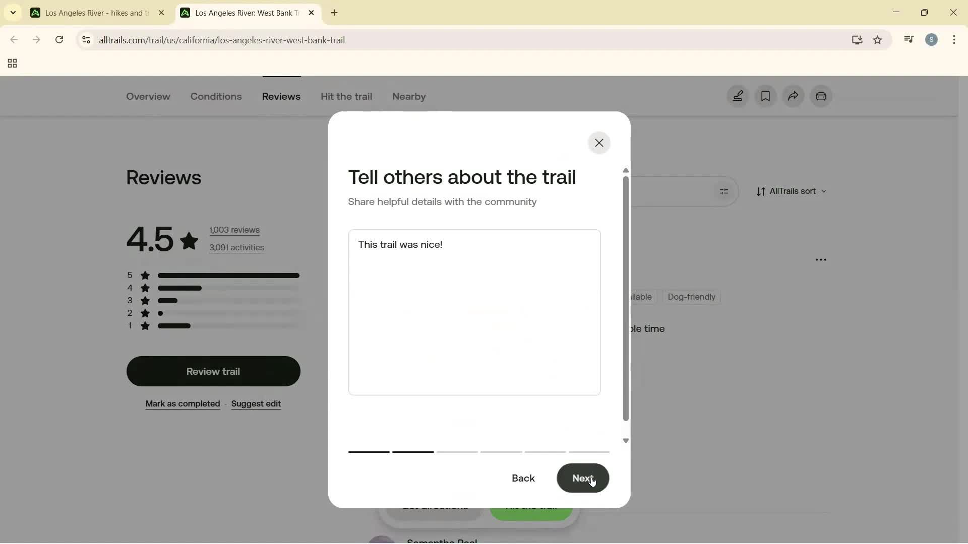 Leaving a review screenshot