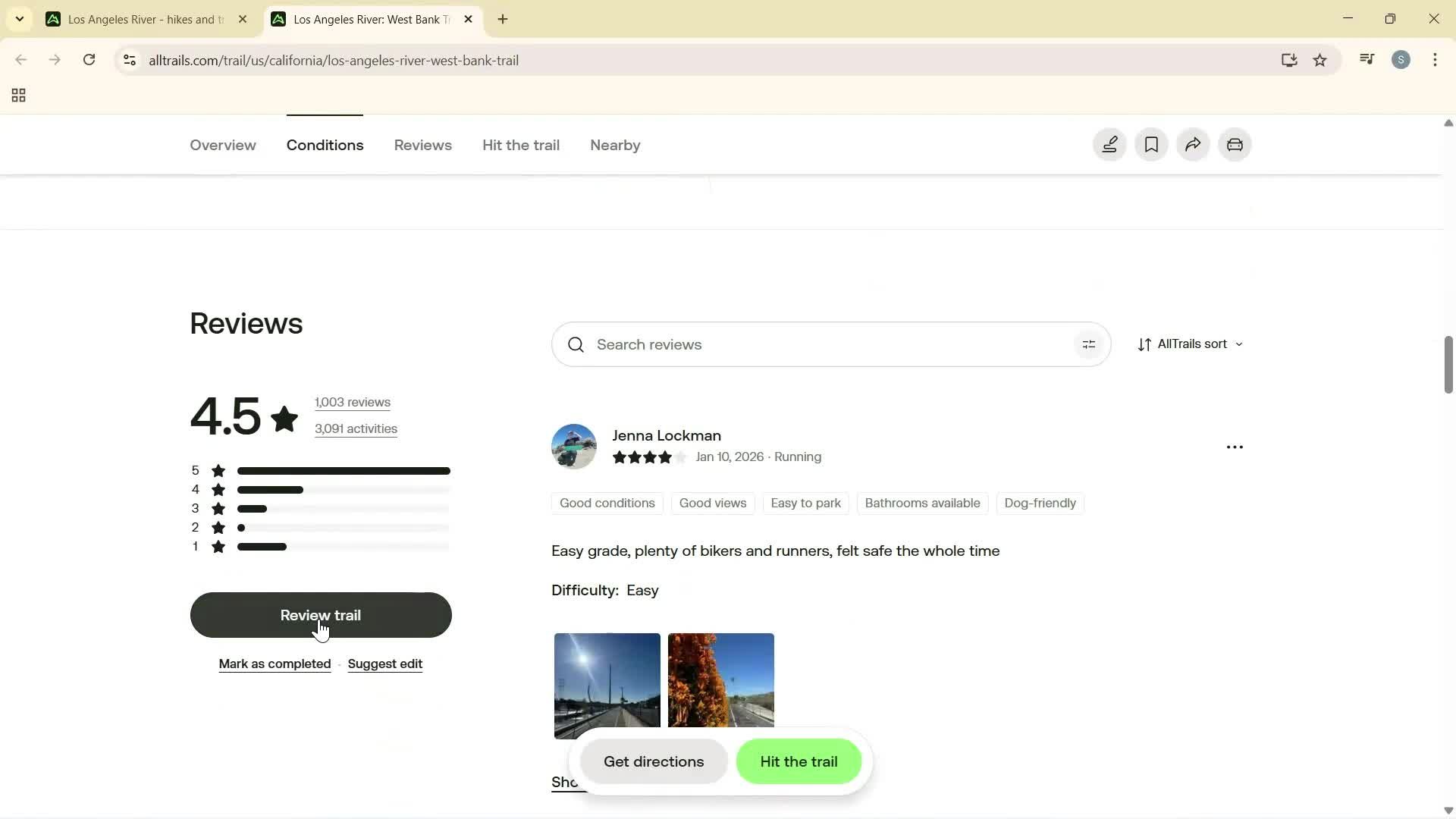 Leaving a review screenshot