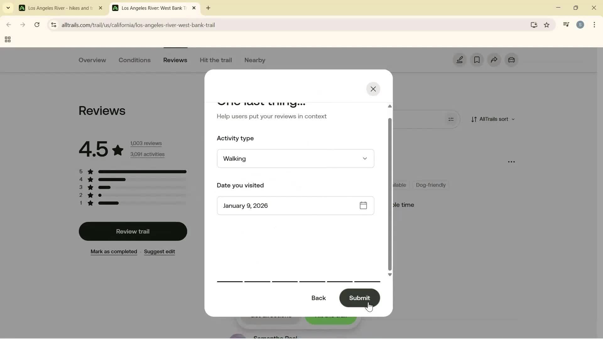 Leaving a review screenshot