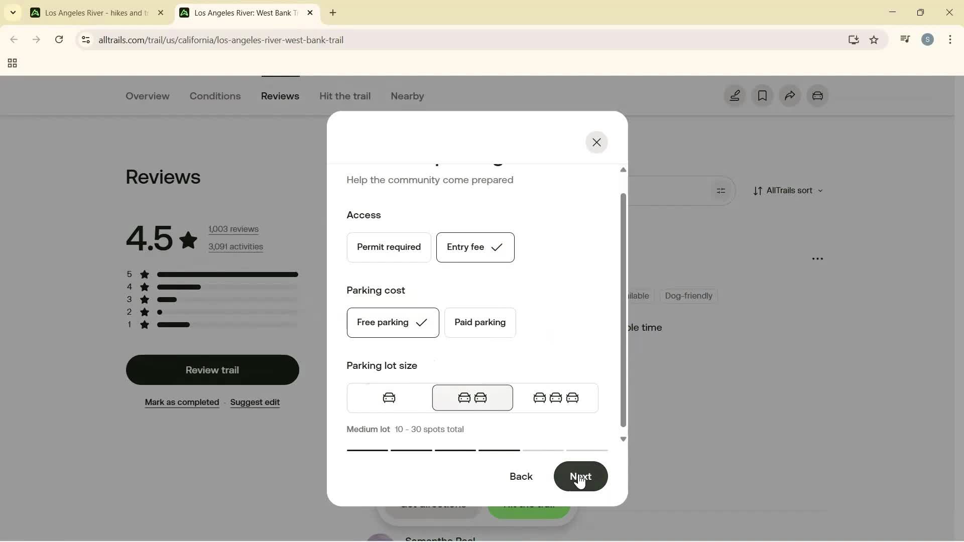 Leaving a review screenshot