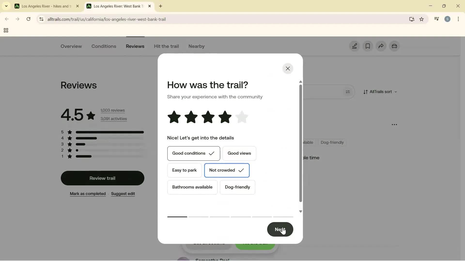 Leaving a review screenshot