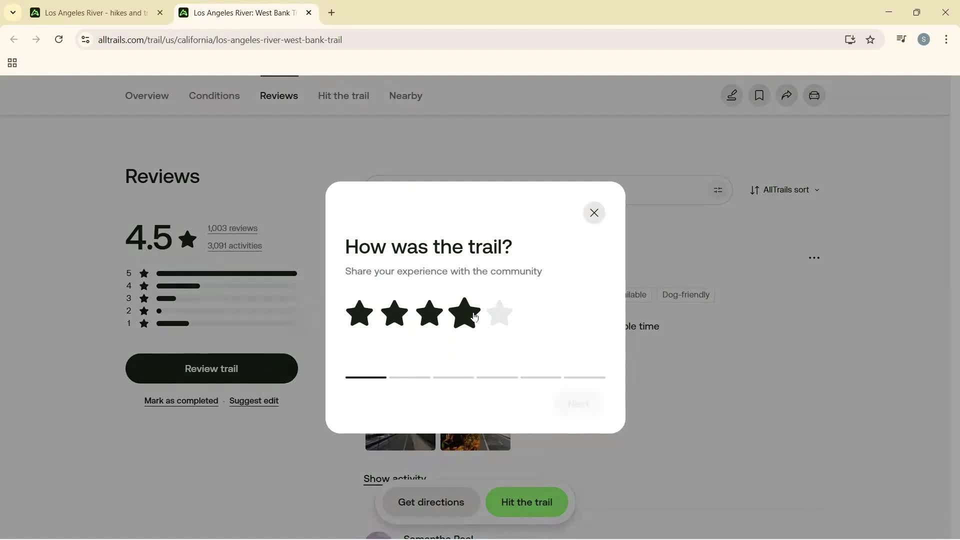 Leaving a review screenshot
