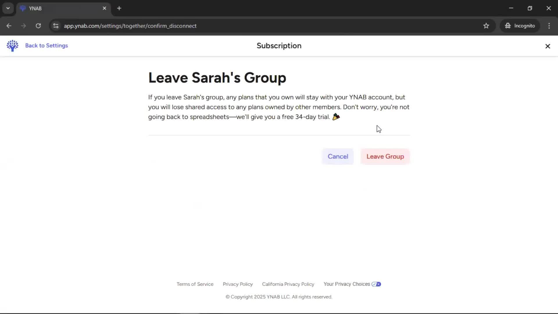 Leaving a group screenshot