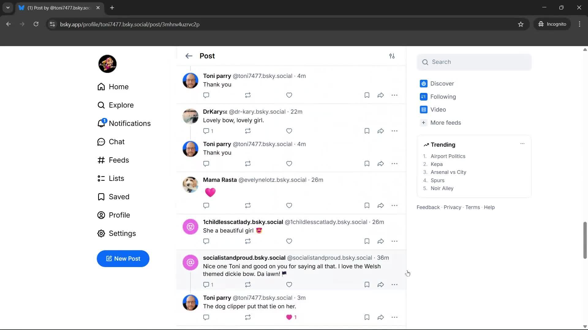 Liking posts screenshot