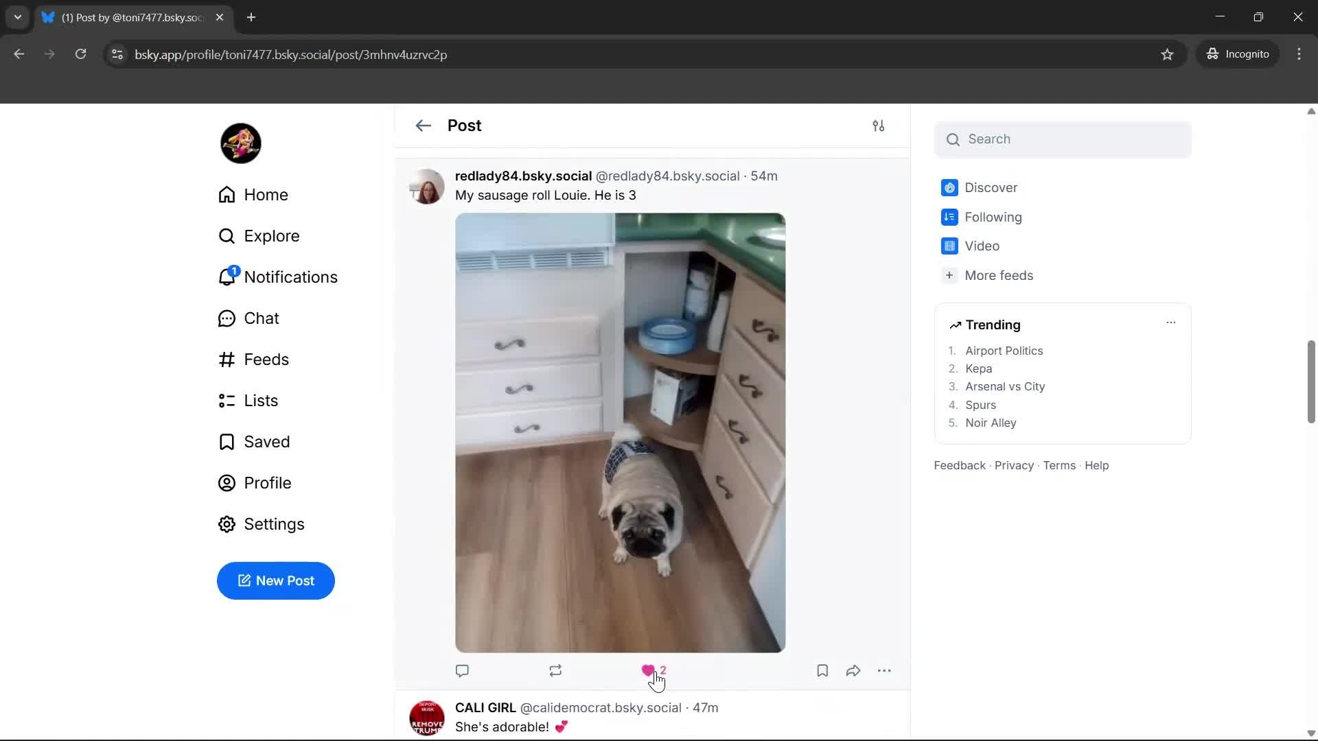 Liking posts screenshot