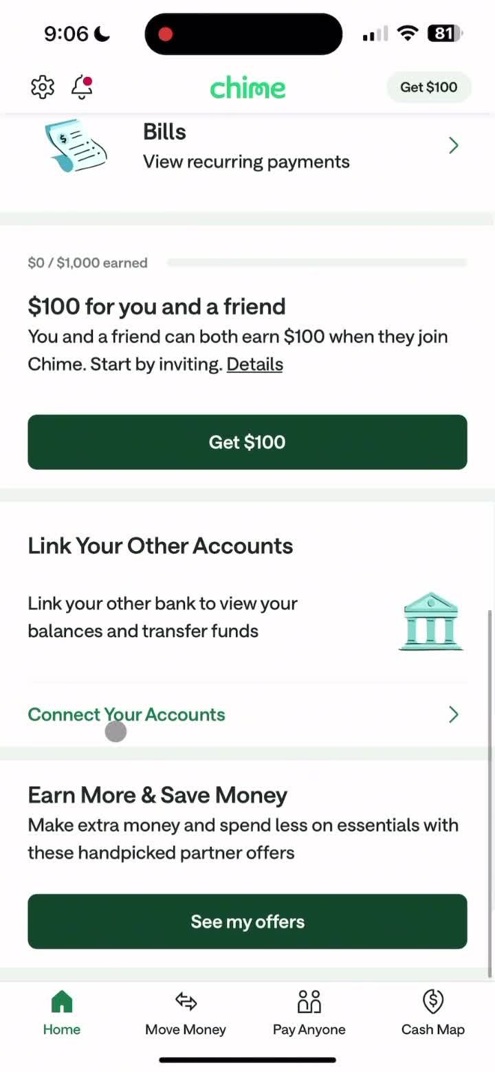 Linking a bank account screenshot