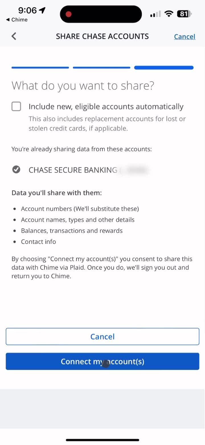 Linking a bank account screenshot