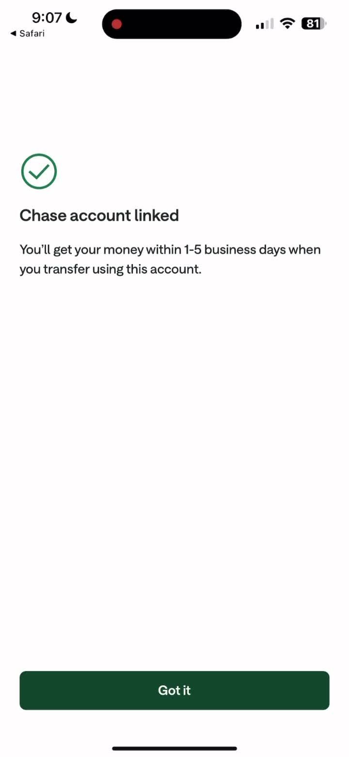 Linking a bank account screenshot