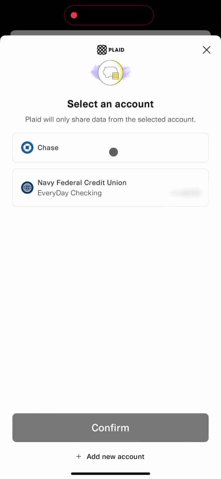 Linking a bank account screenshot