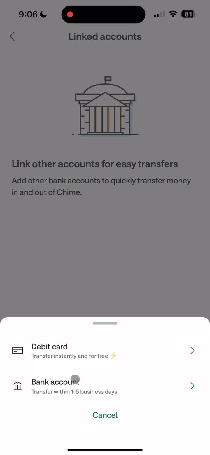 Linking a bank account screenshot