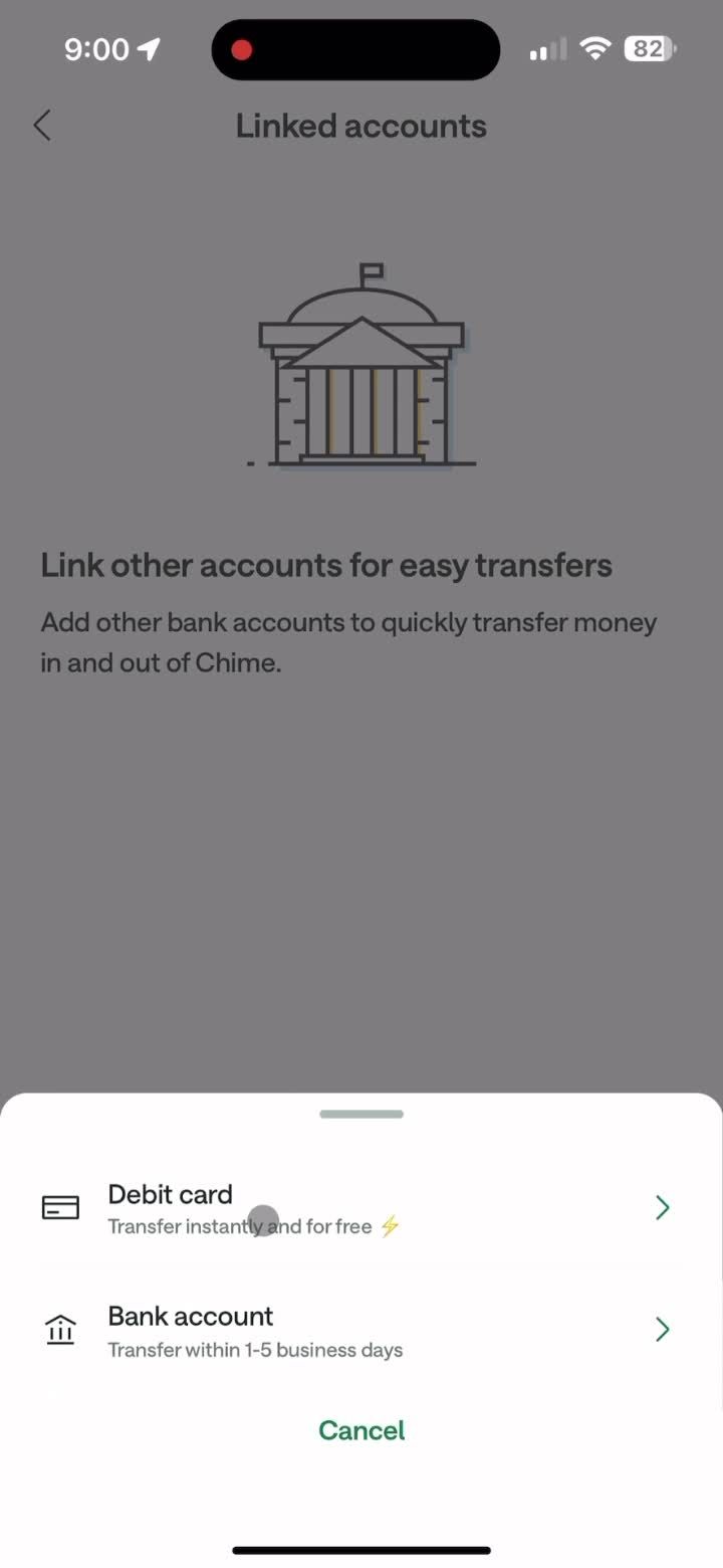 Linking a debit card screenshot