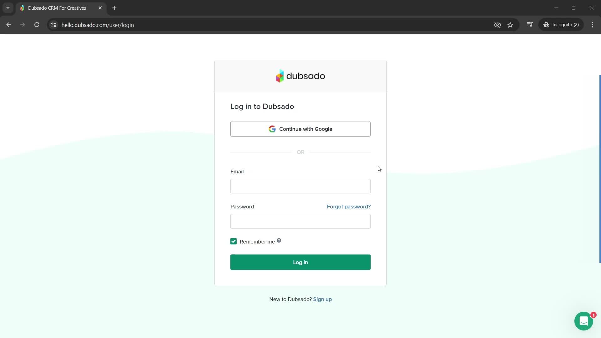 Logging in screenshot