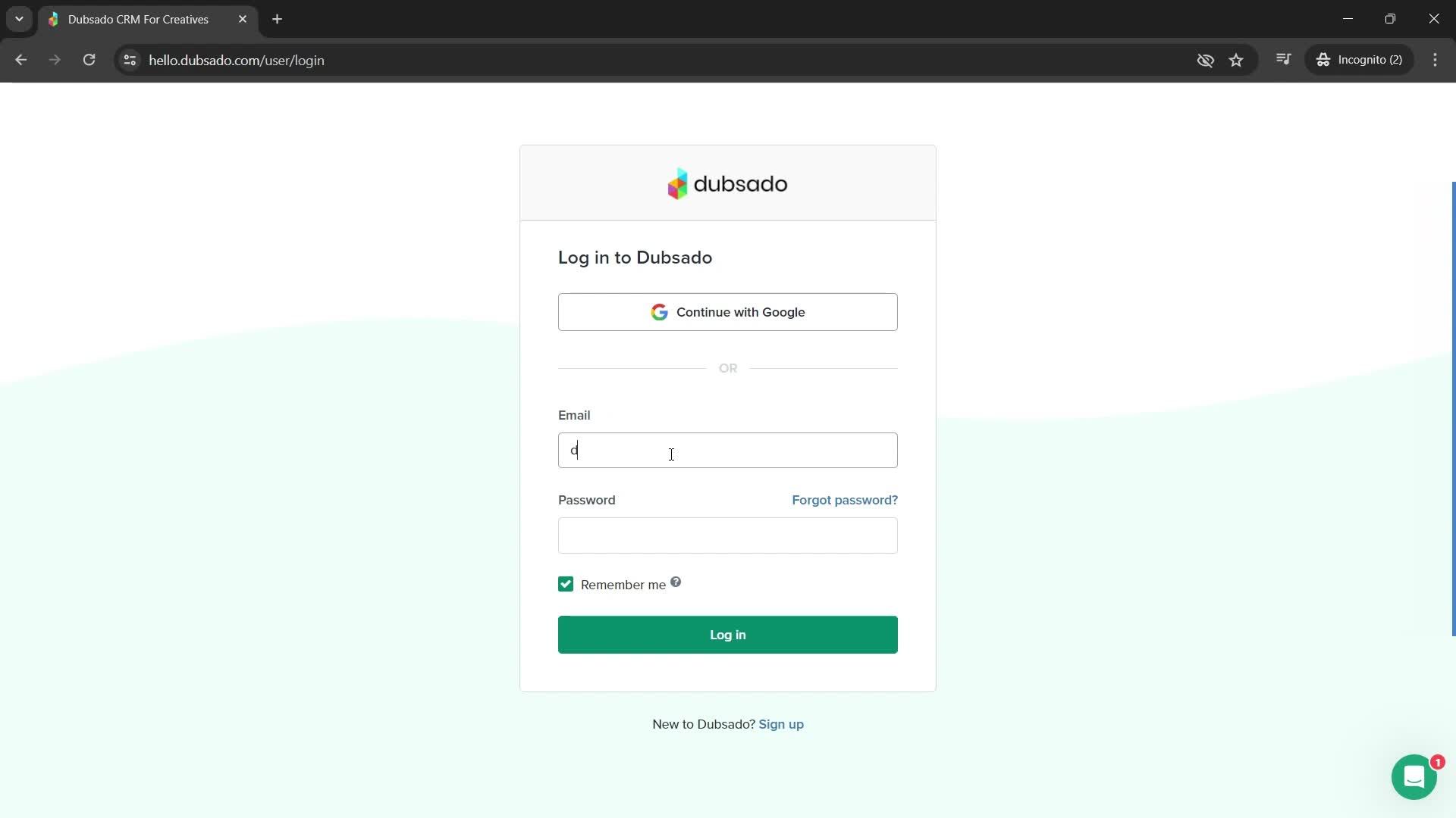 Logging in screenshot