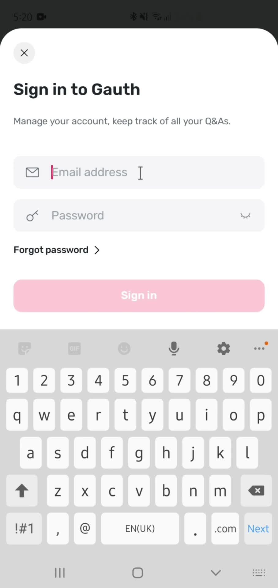 Logging in screenshot