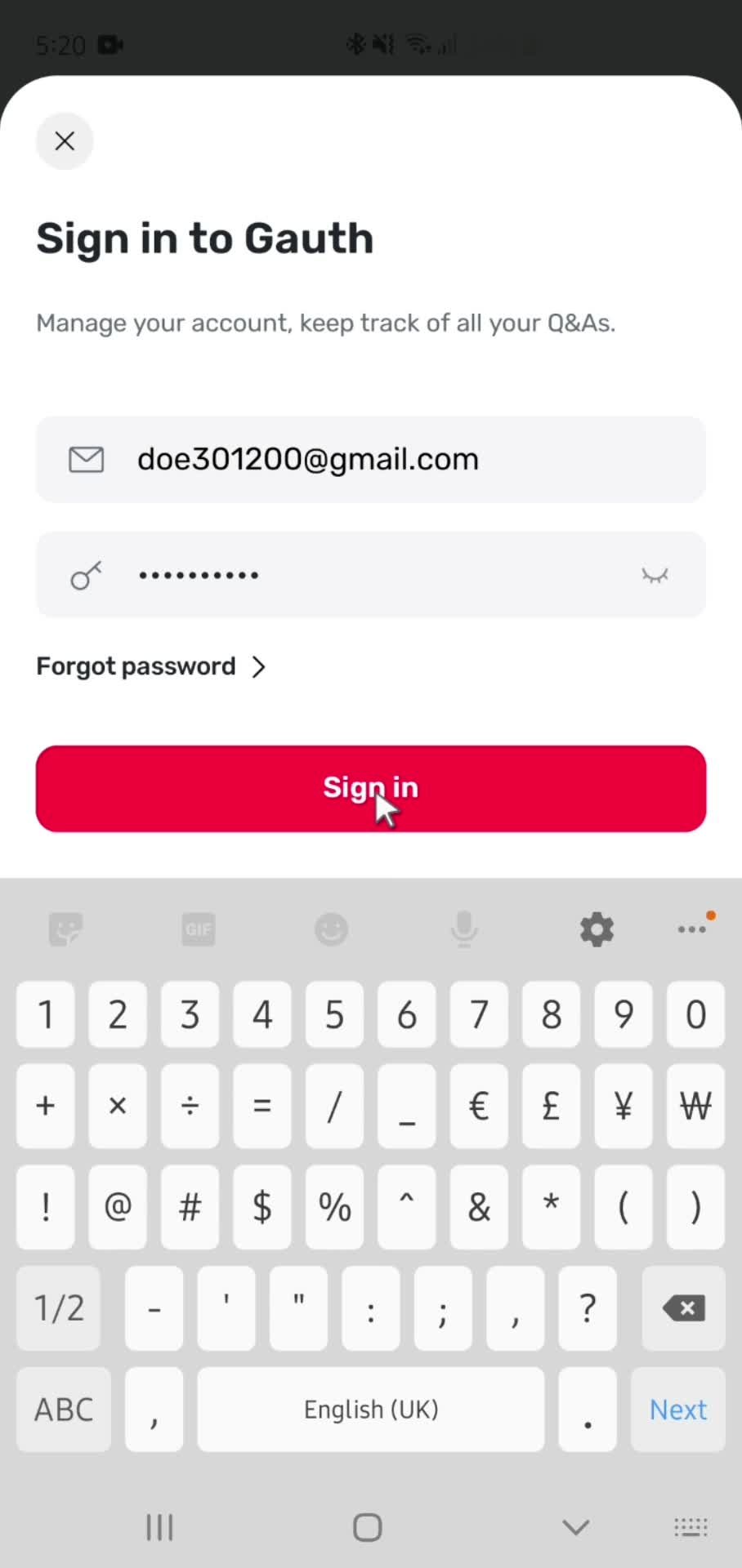 Logging in screenshot