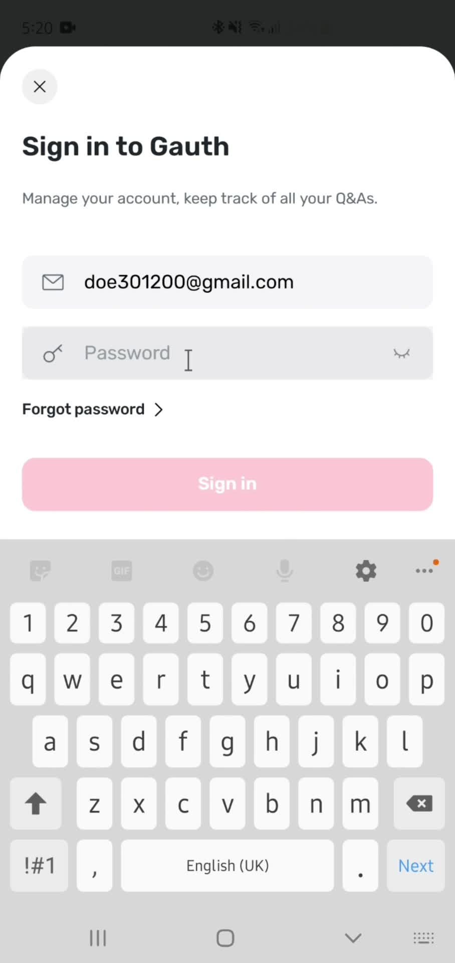 Logging in screenshot