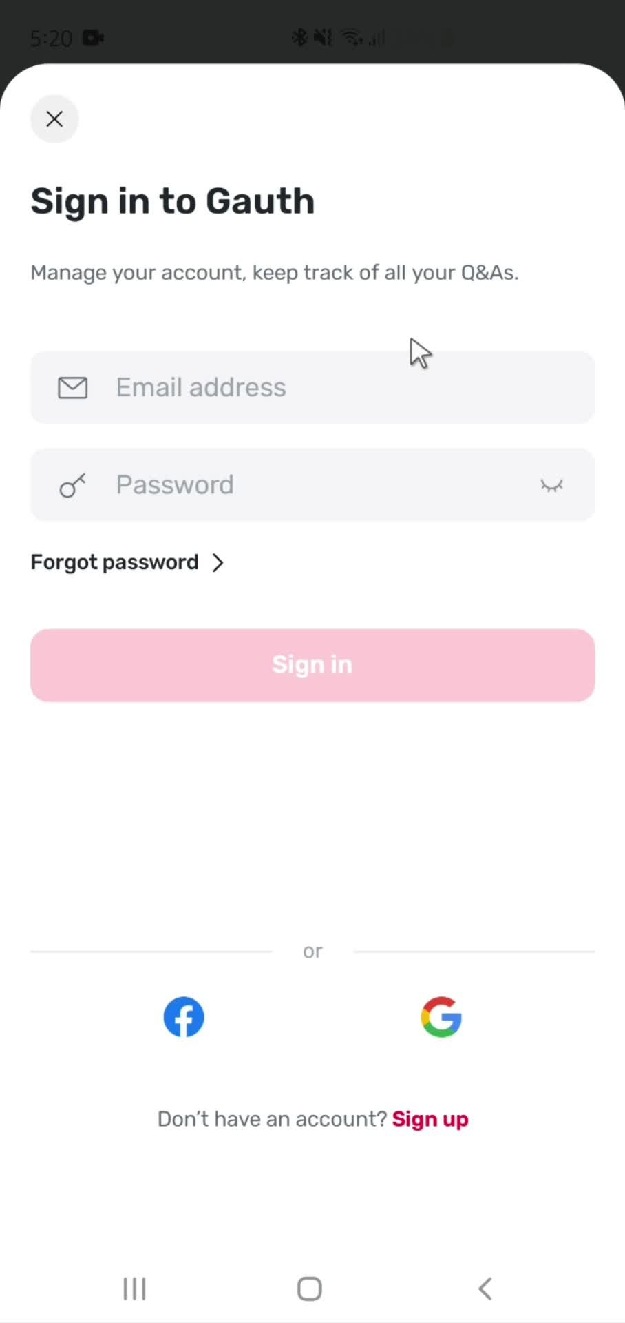 Logging in screenshot