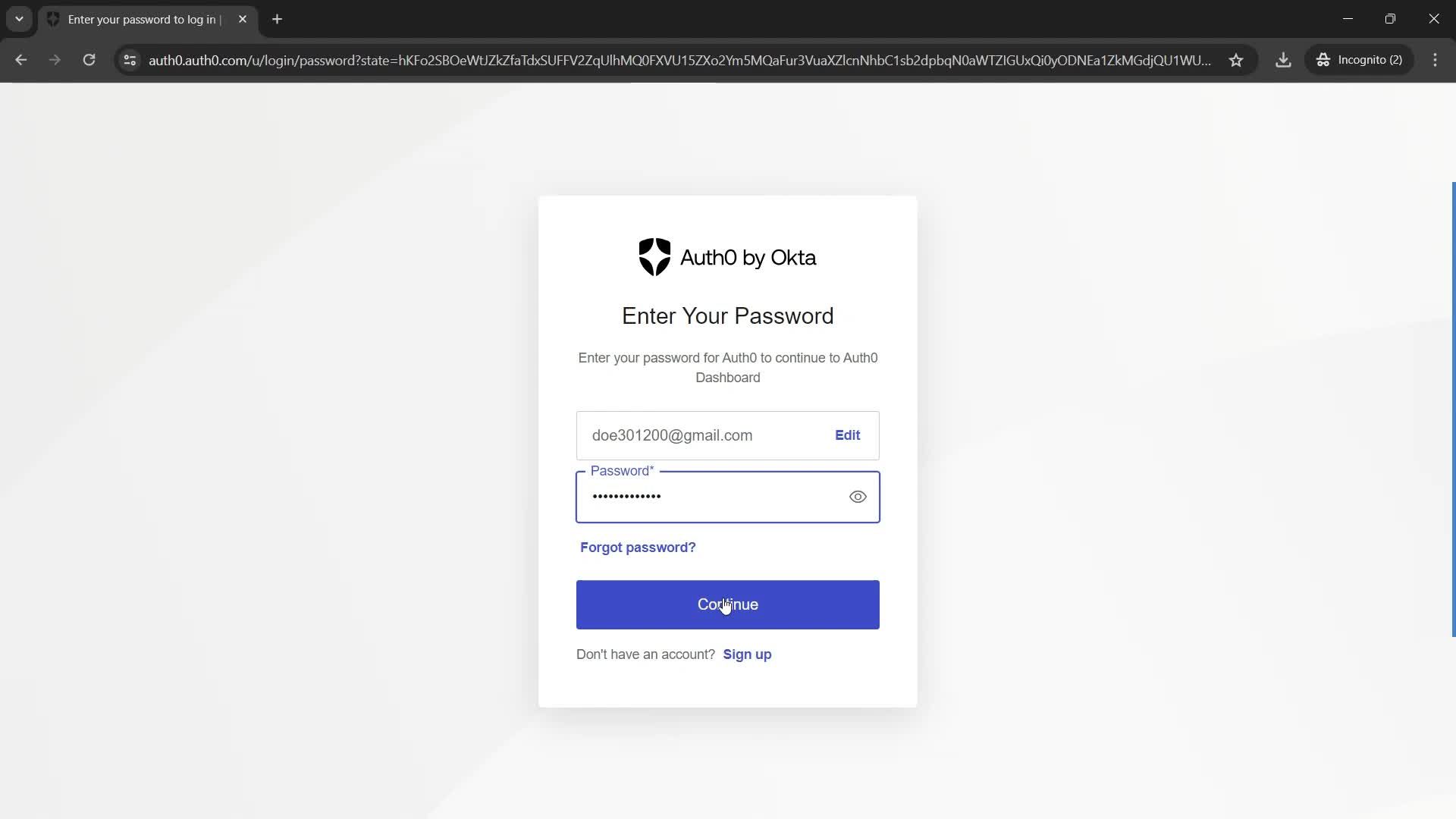 Logging in screenshot