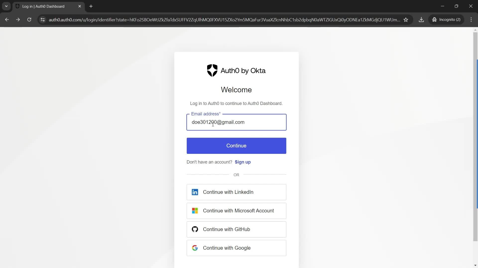 Logging in screenshot