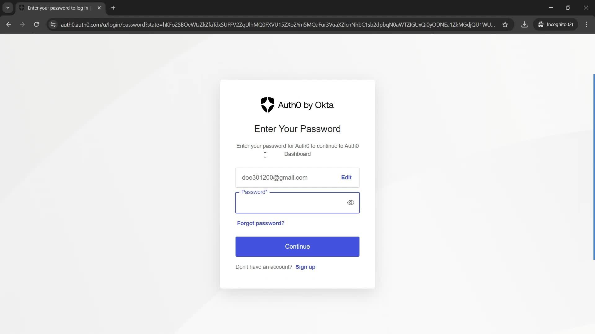 Logging in screenshot