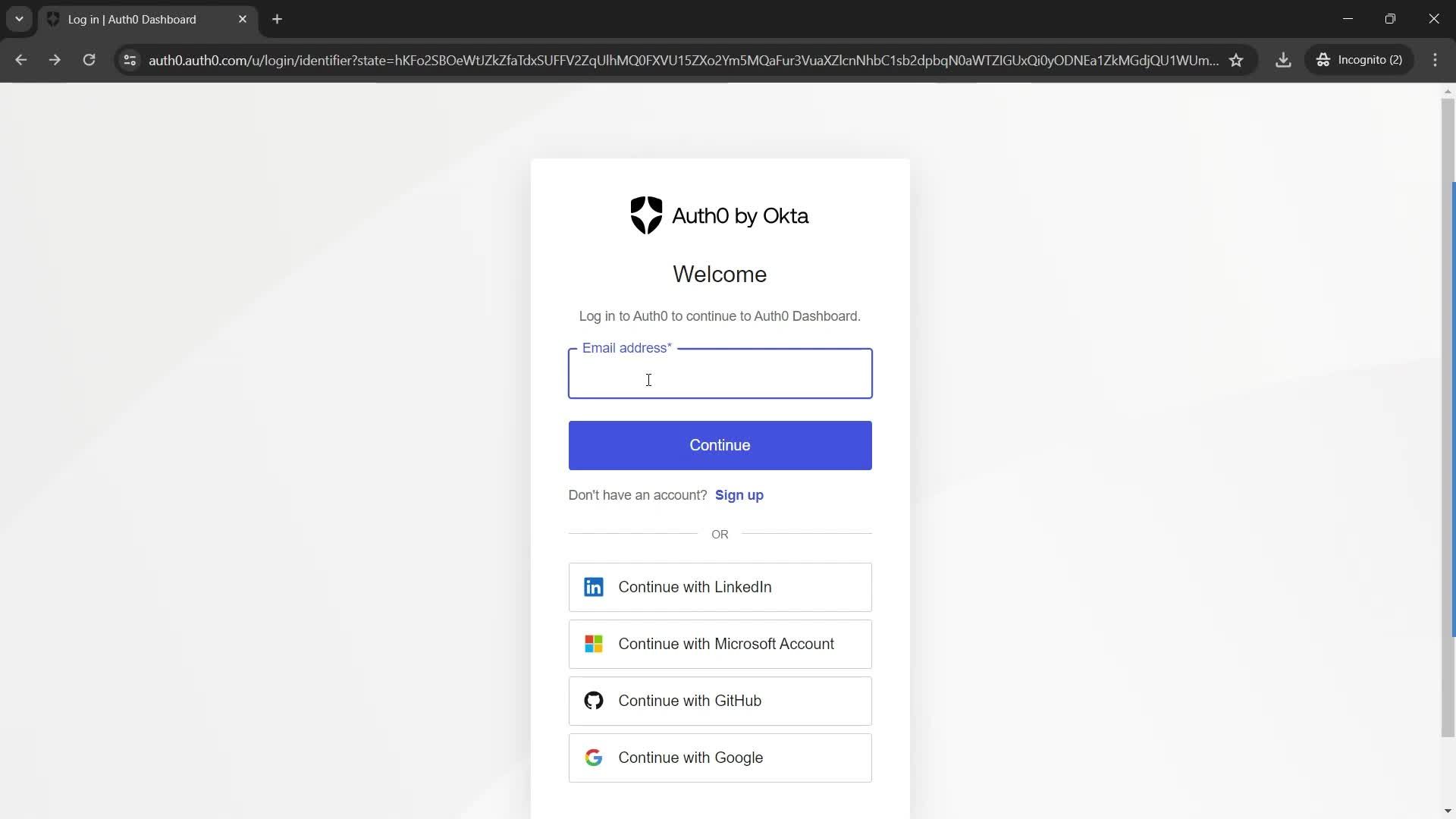 Logging in screenshot